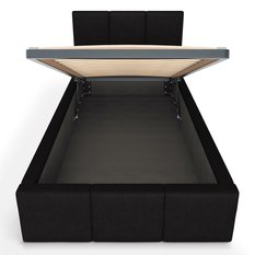 Łóżko Pojedyncze 90x200cm łóżko tapicerowane z pojemnikiem czarne do sypialni wezgłowie 88 cm - Miniaturka zdjęcia nr 9