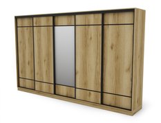Szafa przesuwna 400x64x244 cm do sypialni okucia czarne dąb grand naturalny z 1 lustrem  - Miniaturka zdjęcia nr 4