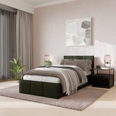 Łóżko Pojedyncze 90x200cm łóżko tapicerowane z pojemnikiem khaki do sypialni wezgłowie 120 cm - Miniaturka zdjęcia nr 1