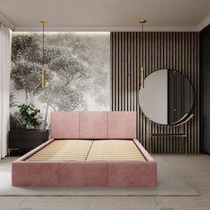 Łóżko tapicerowane 180x200x110 cm podwójne z pojemnikiem modne różowe - Miniaturka zdjęcia nr 9