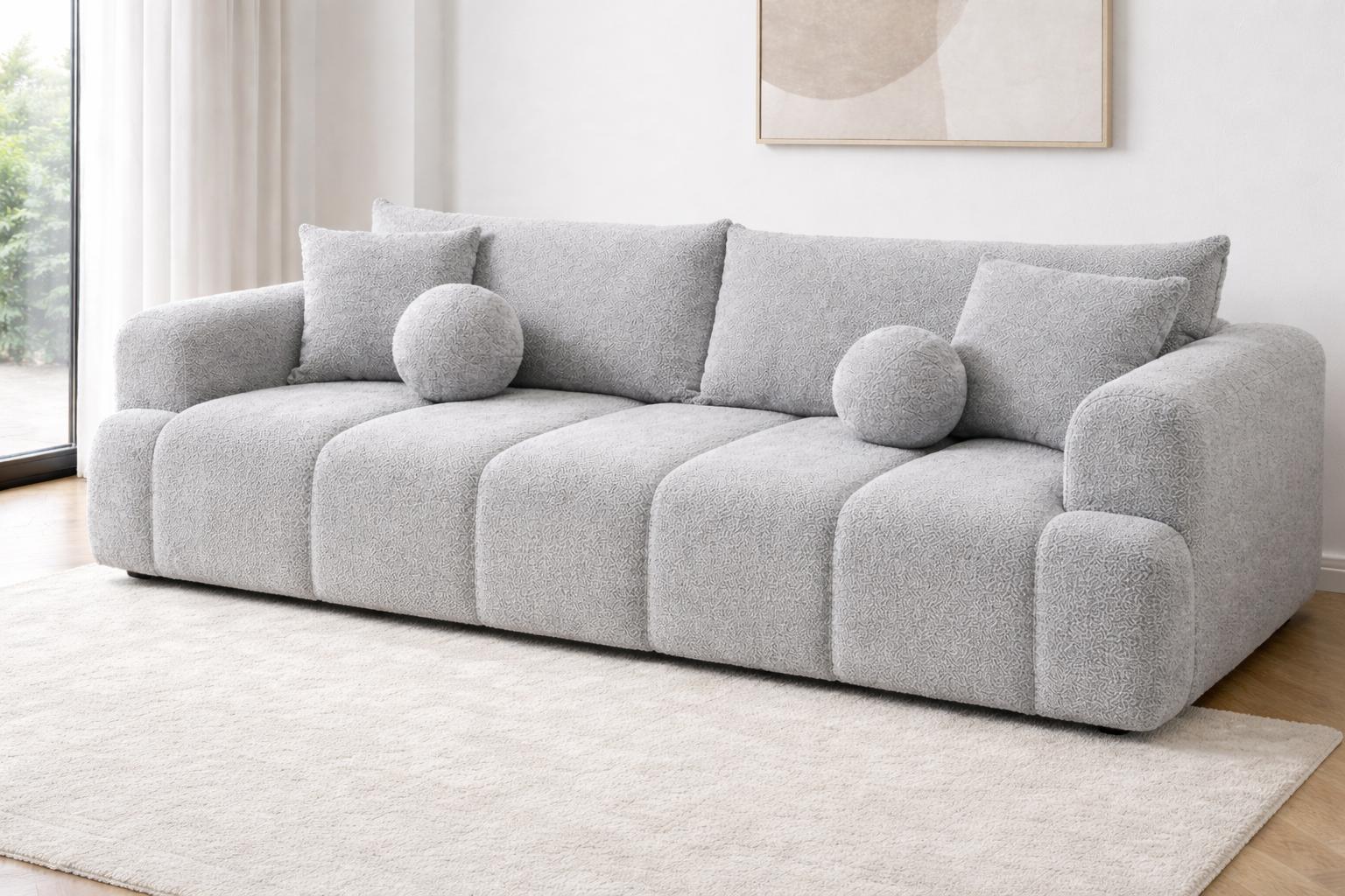 Kanapa rozkładana trzyosobowa z funkcją spania Mediolan 250x112x90 cm sofa z funkcją spania tkanina LOOP szara