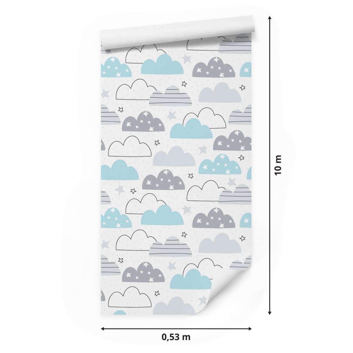 Tapeta Dla Dzieci Kolorowe CHMURKI Gwiazdki Wzorki 53x1000  nr. 2