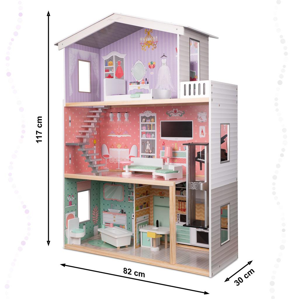 Domek dla lalek 117 cm mebelki drewniany pastelowy  nr. 2