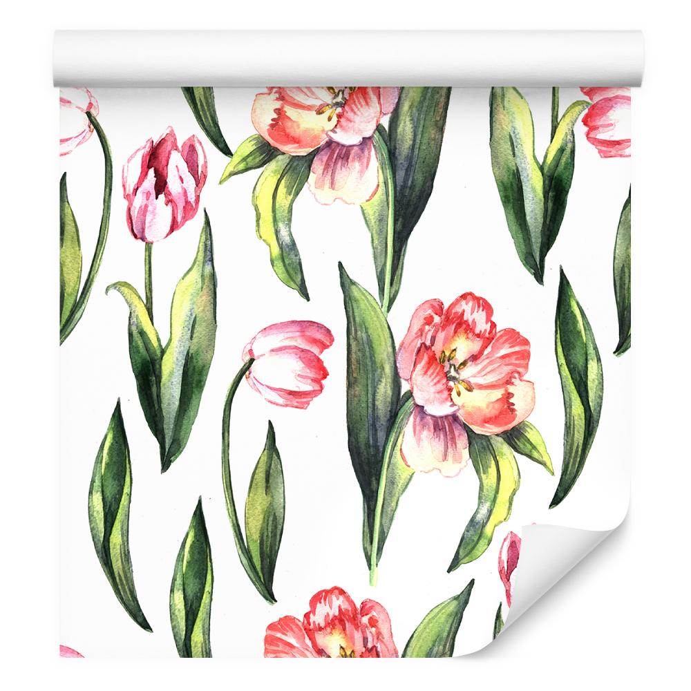 Tapeta Do Sypialni TULIPANY Natura Kwiaty Akwarela  nr. 3