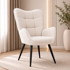 Fotel VIA tapicerowany wypoczynkowy 69x63x89 cm do salonu biura nogi czarne, szenil kremowy - Miniaturka zdjęcia nr 1