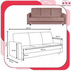 Wersalka ALICJA 212x100 cm brudny róż rozkładana kanapa z pojemnikieml tapczan do salonu - Miniaturka zdjęcia nr 9