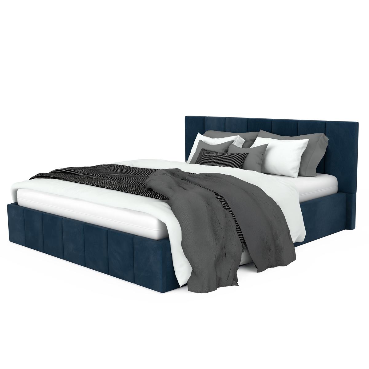 Łóżko tapicerowane 140x200 premium z pojemnikiem do sypialni granatowe wezgłowie 107 cm nr. 8
