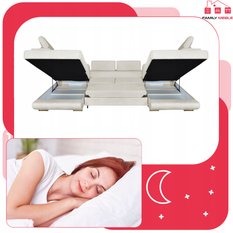 Narożnik Bosso Big 370x206x85 cm kształt U z funkcją spania welur beżowy - Miniaturka zdjęcia nr 6