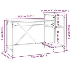 Biurko 135x50x90 cm z półkami industrialne przydymiony dąb do biura - Miniaturka zdjęcia nr 9