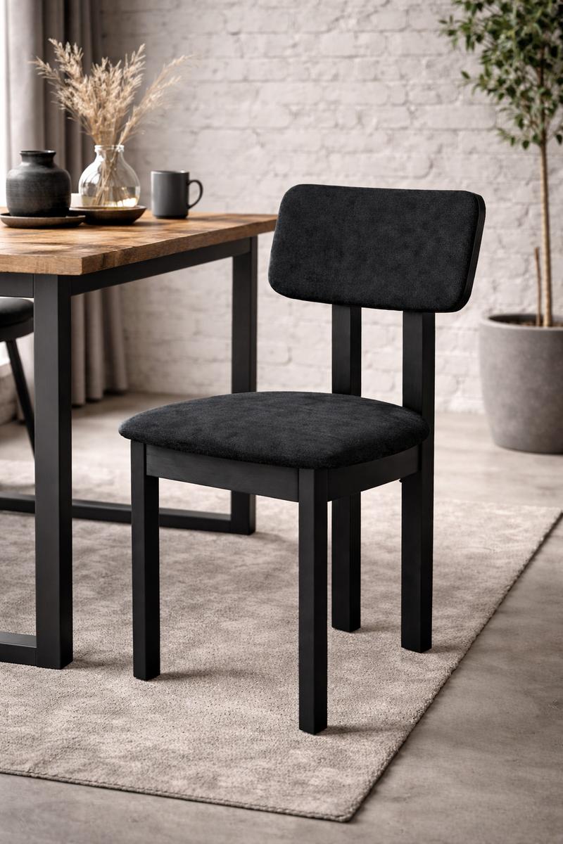 Krzesło drewniane do jadalni NILO tapicerowane czarny/siedzisko czarne velvet 