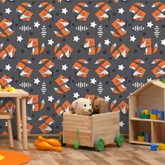 Tapeta Do Pokoju Dzieci LISY Drzewa Gwiazdki Bajka  - Miniaturka zdjęcia nr 4
