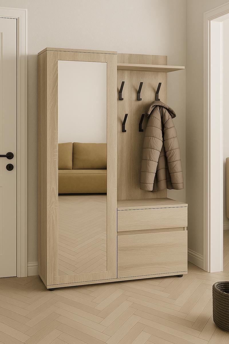 Garderoba do przedpokoju DUO 190x108x40 cm z lustrem wieszakami szafka na buty dąb sonoma 