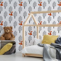 Tapeta Dla Dzieci LISY Zwierzęta Leśne Drzewa Las  - Miniaturka zdjęcia nr 4