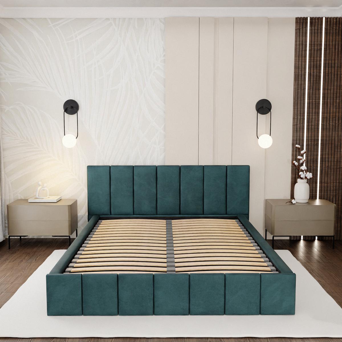 Łóżko tapicerowane 160x200 premium z pojemnikiem do sypialni turkusowe wezgłowie 107 cm nr. 5