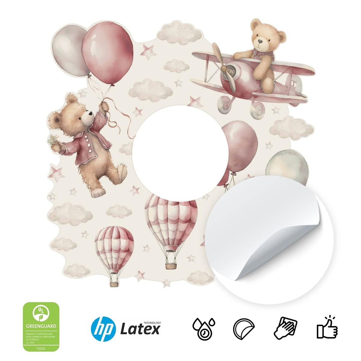 Naklejka Pod Włącznik Misie Różowe Balony Chmurki 20x20 Gwiazdki Boho Dla Dzieci nr. 3