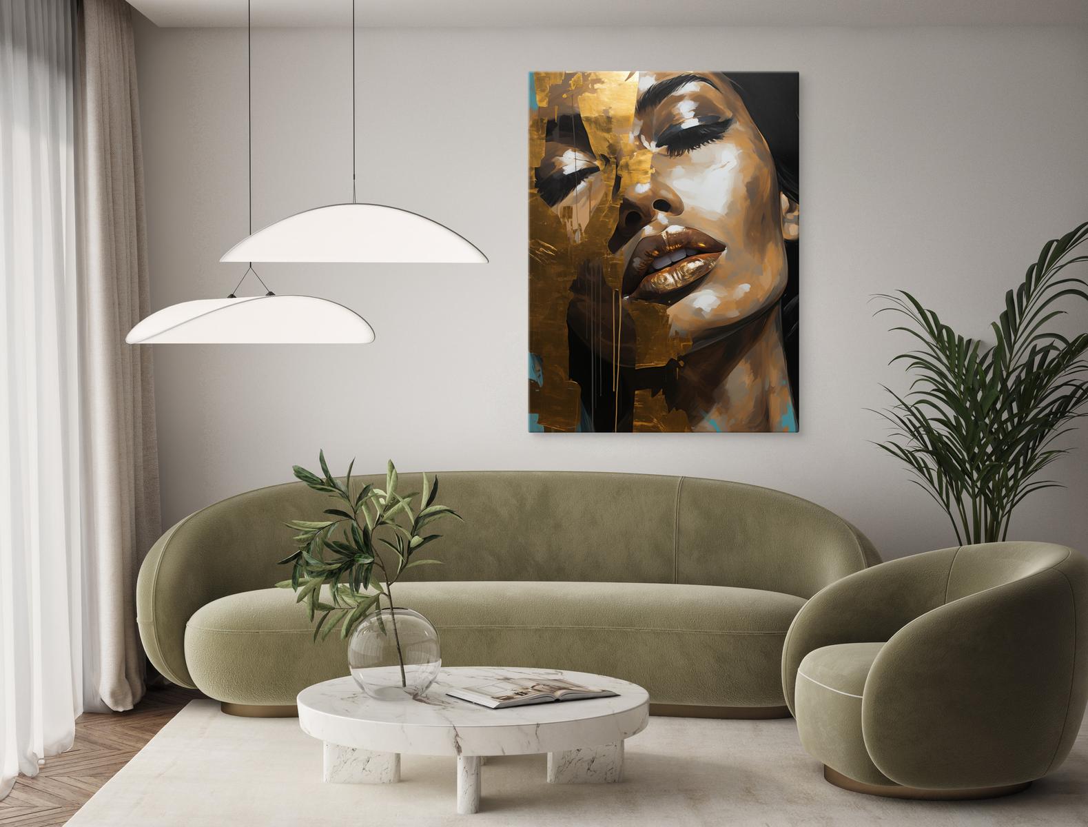 Obraz Na Ścianę Nowoczesny PORTRET Kobiety Styl Glamour Złote Usta 80x120cm nr. 8