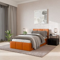 Łóżko Pojedyncze 90x200cm łóżko tapicerowane z pojemnikiem żółte do sypialni wezgłowie 110 cm - Miniaturka zdjęcia nr 1