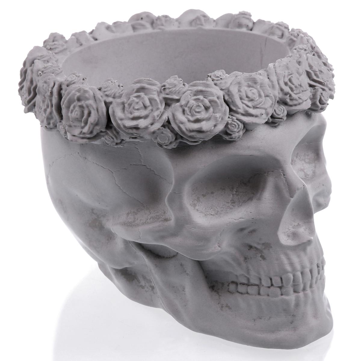 Donica Skull Flowers Unpainted  11 cm