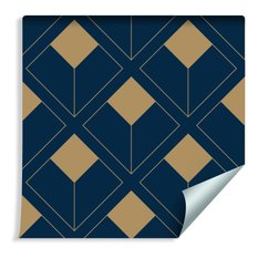 Tapeta, beżowe kwadraty na niebieskim tle, dekoracja do sypialni, nowoczesna