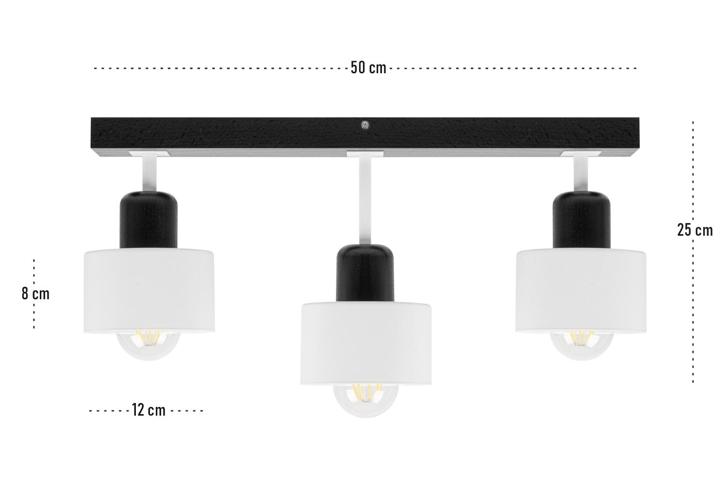 Lampa sufitowa 12x50x25 cm trzypunktowy spot z drewna i metalu gwint E27 biało-czarna do salonu nr. 3