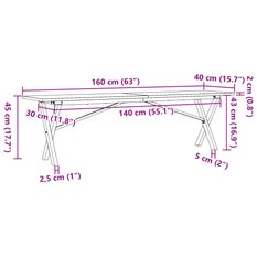 Stolik kawowy 160x40x45 cm nogi w kształcie litery X lite drewno do salonu - Miniaturka zdjęcia nr 10