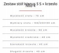 Zestaw do jadalni stół WENUS 160/200x90 cm rozkładany + 6 krzeseł NILO biały - Miniaturka zdjęcia nr 4