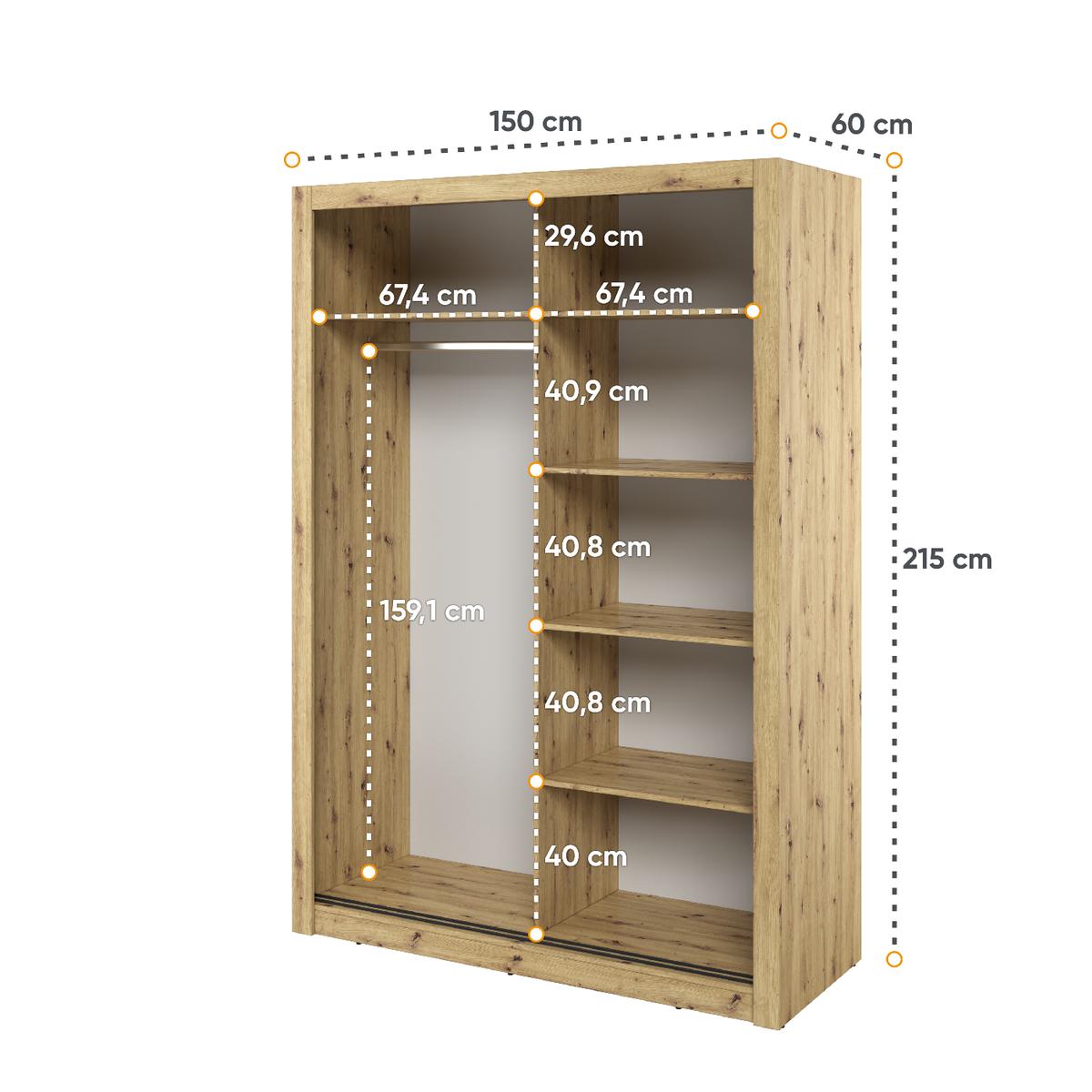 Szafa z lustrem Arti 150 cm do sypialni przedpokoju garderoby dąb artisan nr. 5