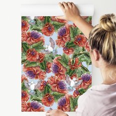 Tapeta Kwiaty MALOWANE Akwarelą Ptaki Natura Retro  - Miniaturka zdjęcia nr 4