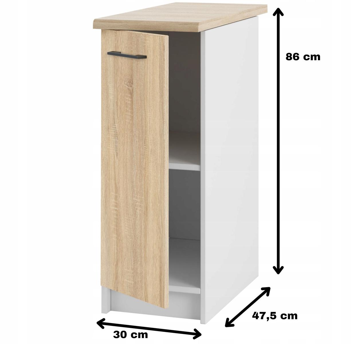 Szafka kuchenna dolna 30x86x60 cm stojąca z blatem biała/dąb sonoma do kuchni nr. 2