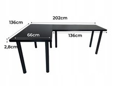 Biurko gamingowe model 0 Top 202x75x66 cm czarne narożne stół xxl do pokoju gracza - Miniaturka zdjęcia nr 3