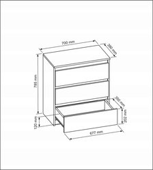 Komoda z 3 szufladami 70x39x78,5 cm cm dąb sonoma do sypialni - Miniaturka zdjęcia nr 2