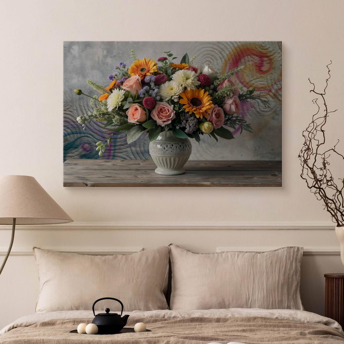 Obraz Na Płótnie Bukiet Kwiatów W Wazonie 120x80 Styl Nowoczesny nr. 5