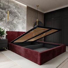 Łóżko tapicerowane do sypialni 180x200x110 cm podwójne z pojemnikiem modne bordowe - Miniaturka zdjęcia nr 10