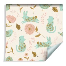 Tapeta W Rolce Pastelowe ZWIERZĄTKA Kotki Kwiaty 53x1000 - Miniaturka zdjęcia nr 1