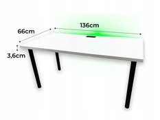 Biurko gamingowe model 2 Top 136x66x36 cm białe led przepust stół do pokoju gracza - Miniaturka zdjęcia nr 3