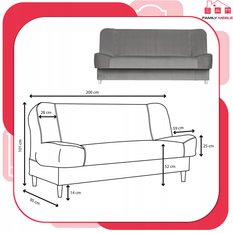 Wersalka SARA 200x95 cm szara rozkładana kanapa z pojemnikiem sofa do salonu Royal - Miniaturka zdjęcia nr 9