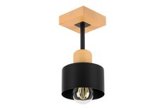 Lampa sufitowa 12 x 12 x 25 cm jednopunktowy spot z drewna i metalu gwint E27 czarna do salonu - Miniaturka zdjęcia nr 1