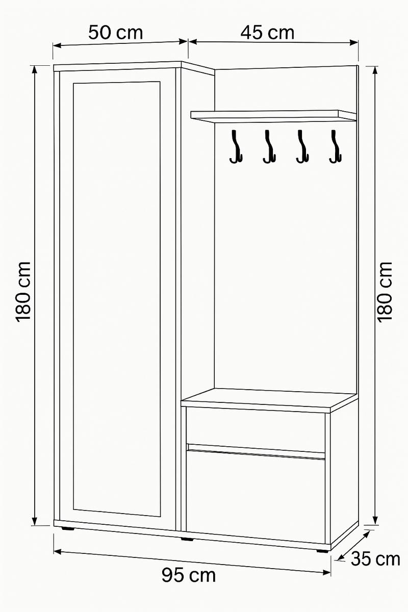 Garderoba do przedpokoju DUO 180x95x35 cm z lustrem wieszakami szafka na buty biała nr. 5
