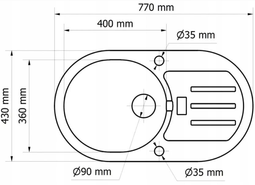 Zlewozmywak granitowy 1-komorowy 77x43x17,7 cm MERKURY 30 z ociekaczem głęboka czerń nr. 4