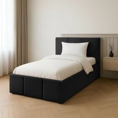 Łóżko Pojedyncze 90x200cm łóżko tapicerowane z pojemnikiem czarne do sypialni wezgłowie 120 cm - Miniaturka zdjęcia nr 3