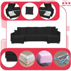 Narożnik Figo BIG 296x74x140 cm kształt U z funkcją spania i przechowywania do salonu Twist czarny - Miniaturka zdjęcia nr 4