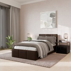 Łóżko Pojedyncze 90x200cm łóżko tapicerowane z pojemnikiem brązowe do sypialni wezgłowie 110 cm - Miniaturka zdjęcia nr 1