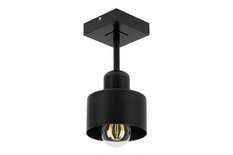 Lampa sufitowa 12 x 12 x 25 cm jednopunktowy spot z drewna i metalu gwint E27 czarna do salonu - Miniaturka zdjęcia nr 1