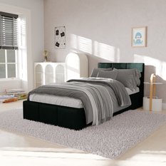 Łóżko Pojedyncze 90x200cm łóżko tapicerowane z pojemnikiem butelkowa zieleń do sypialni wezgłowie 120 cm - Miniaturka zdjęcia nr 4