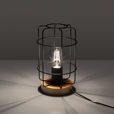 Lampa biurkowa GOTTO 25x15x15 cm loftowa lampka na biurko E27 czarny naturalne drewno do pokoju biura  - Miniaturka zdjęcia nr 3