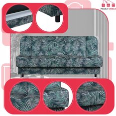 Wersalka SARA PRINT 200x95 cm niebieska liście palmy rozkładana kanapa z pojemnikiem sofa do salonu Nature - Miniaturka zdjęcia nr 4