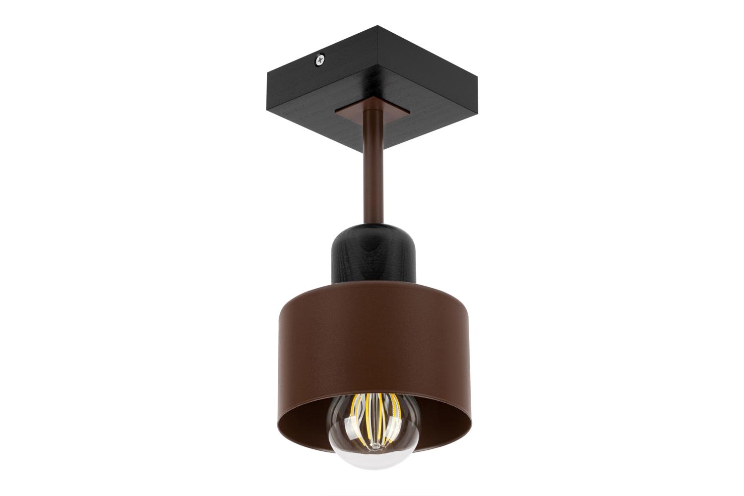 Lampa sufitowa 12x12x25 cm jednopunktowy spot z drewna i metalu gwint E27 brązowo-czarna do salonu nr. 1