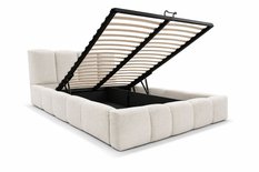 Łóżko tapicerowane VELLA 140x200 cm ze stelażem i pojemnikiem boucle do sypialni kremowy - Miniaturka zdjęcia nr 4