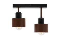 Lampa sufitowa 30x12x25 cm dwupunktowy spot z drewna i metalu gwint E27 brązowo-czarna do salonu - Miniaturka zdjęcia nr 5