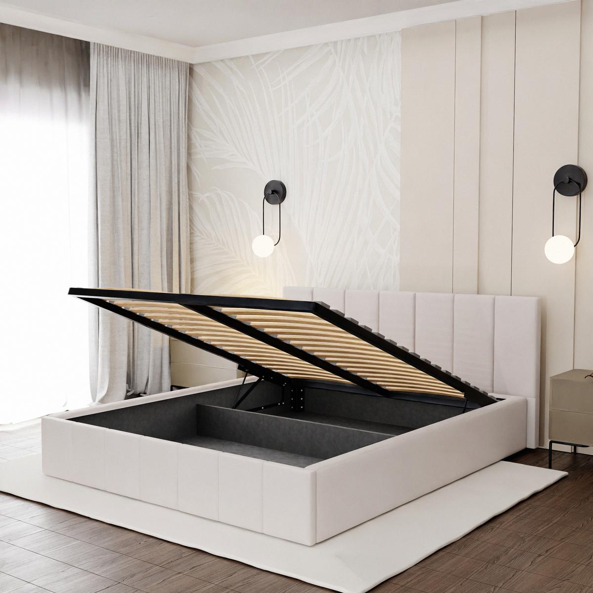 Łóżko tapicerowane 160x200 premium z pojemnikiem do sypialni kremowe wezgłowie 107 cm nr. 6